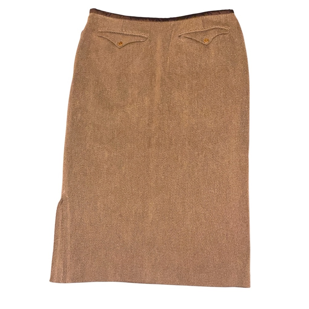 Double RL RRL Vintage Brown Woven 100% Cotton Fully Lined Midi Skirt Sz 4 EUC